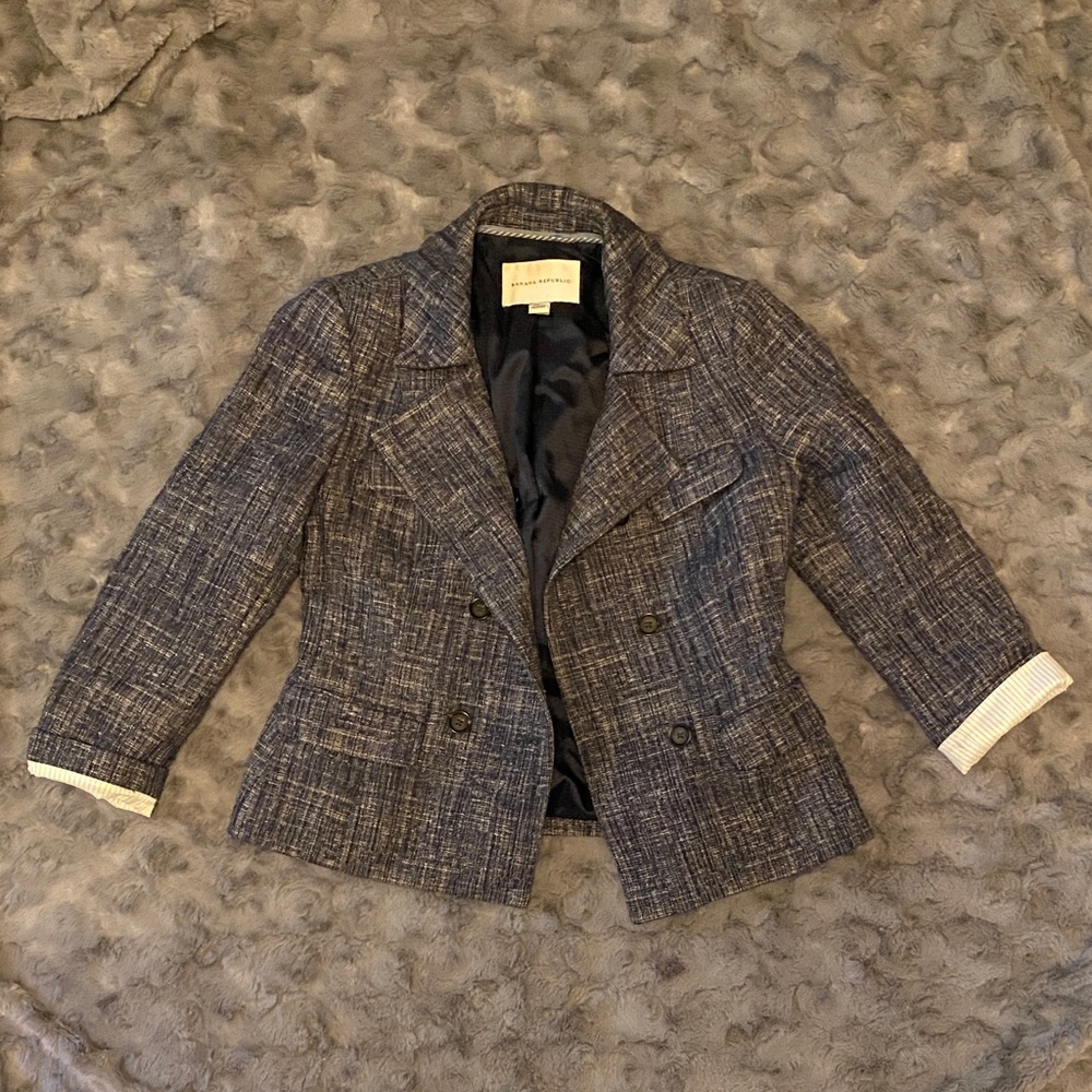 Banana Republic Navy Tweed-like Blazer